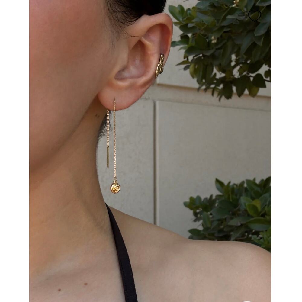 Luv AJ Shell Coil Threader Earrings Gold Seashell Dangle Earrings NEW